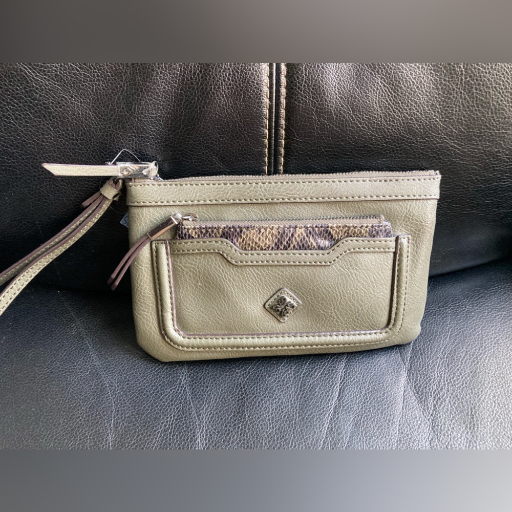 Simple Vera Wang Olive Green & Faux Snakeskin Faux Leather Wristlet